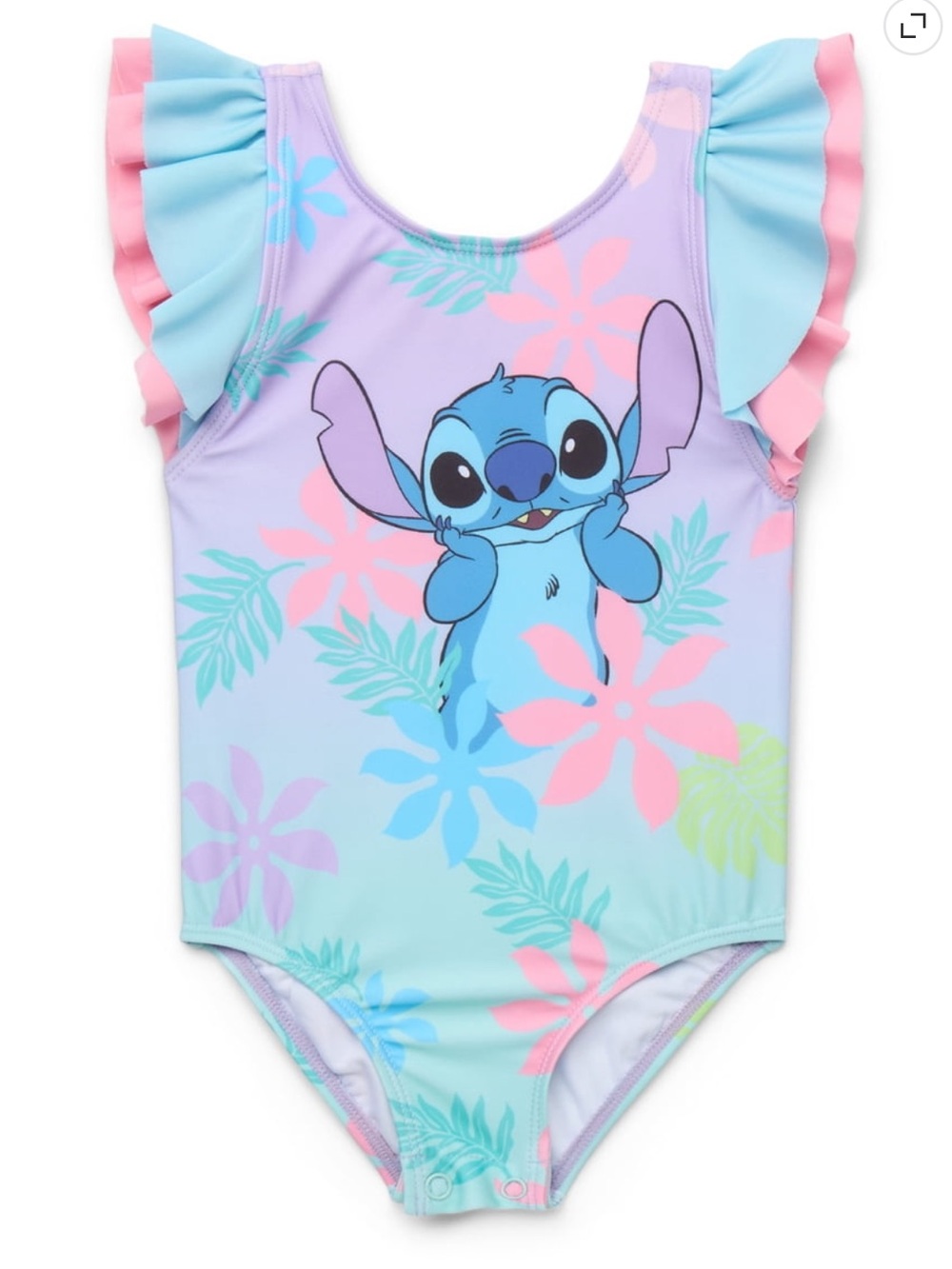 NWT Disney Girls One-Piece Swimsuit in Purple, Blue and Pink with Lilo & Stitch